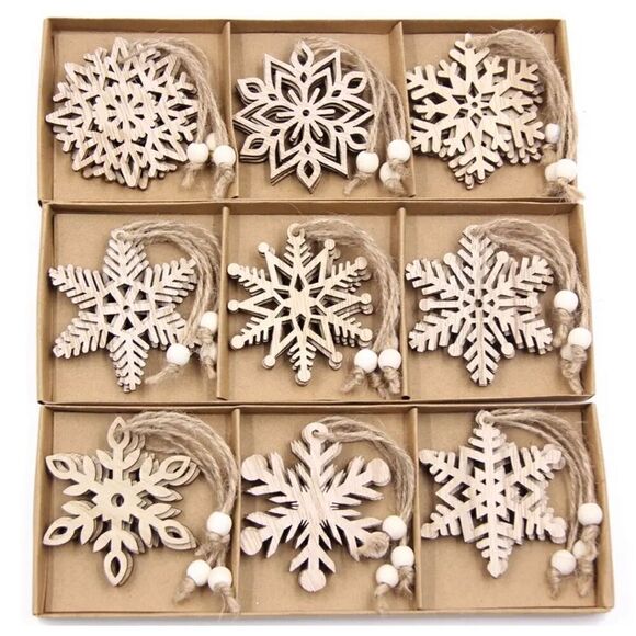 Wooden Snowflake Ornaments Lasercut Christmas Holiday Decoration Gift Present - Picture 2 of 3